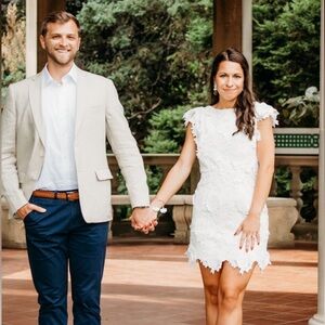 Beautiful 3D floral lace appliqué white bridal dress